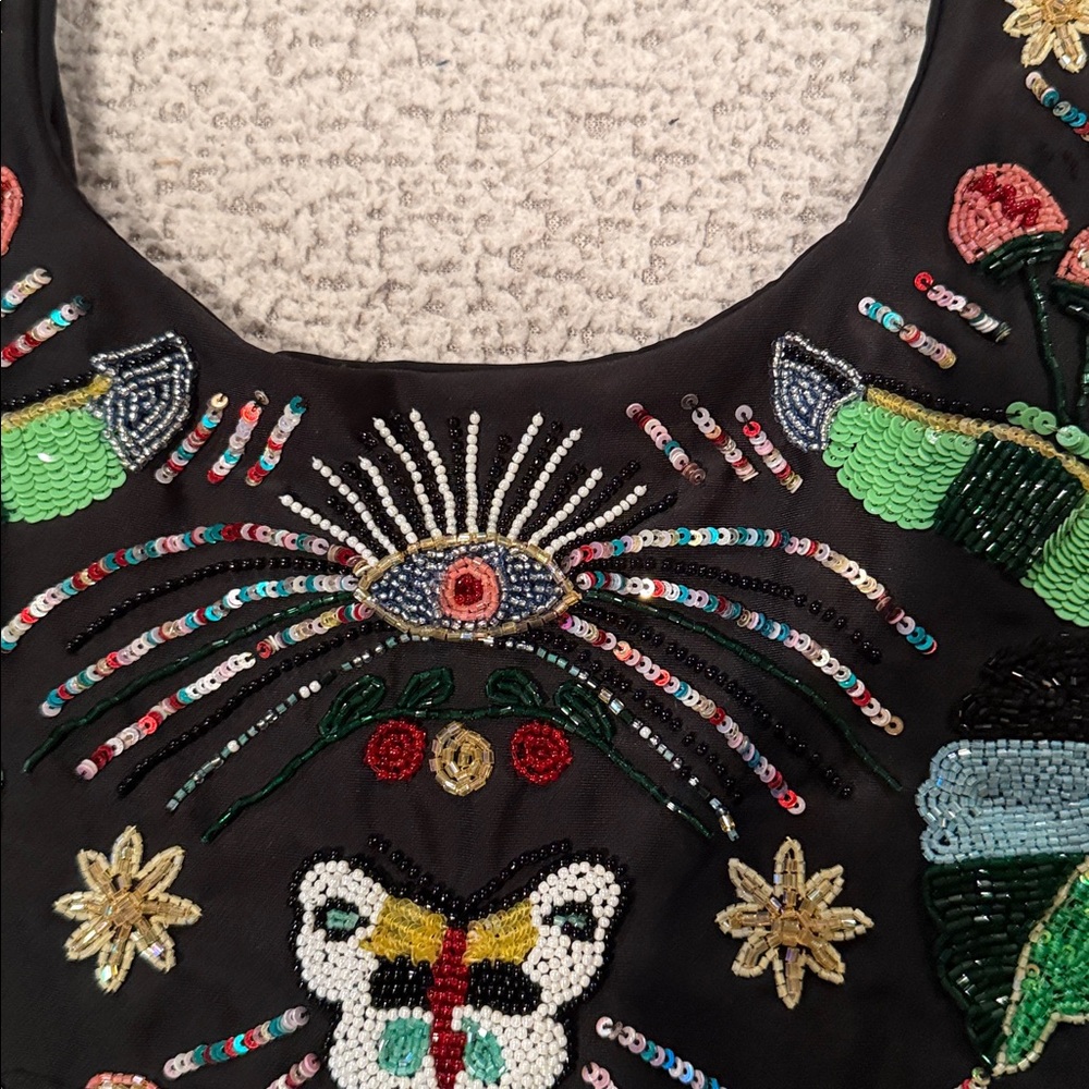 Oceanus Hand-Beaded Jungle One Piece Swimsuit – Black – Size L – Rare - Picture 10 of 11